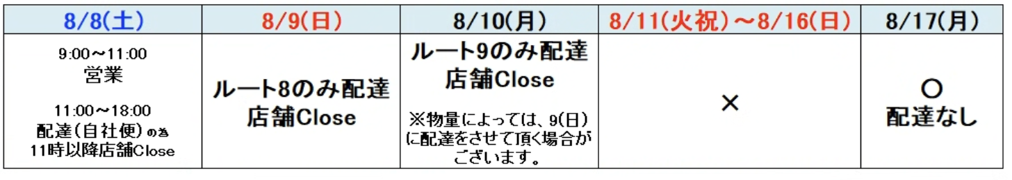 2026年夏季 弊社の出荷・営業カレンダー